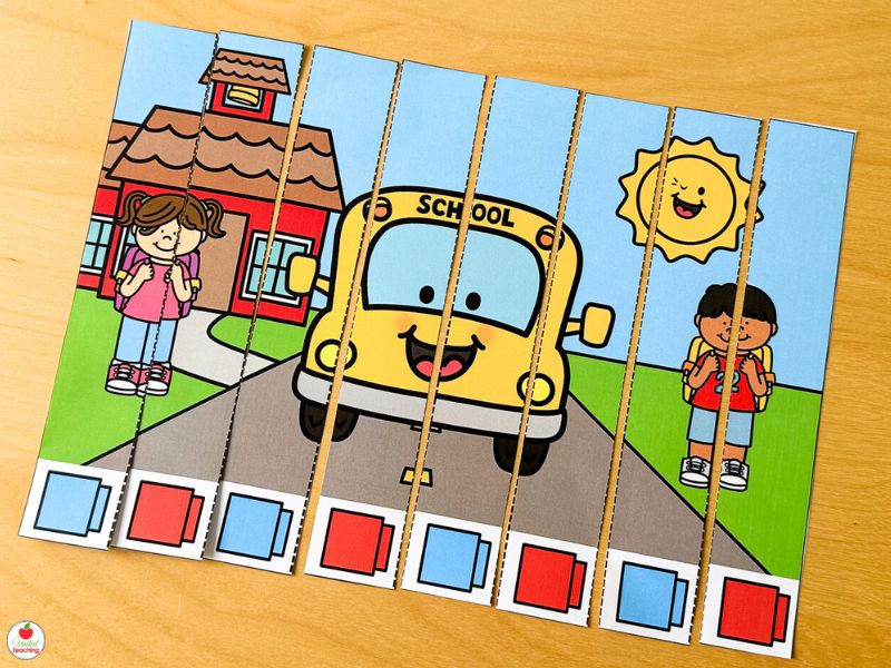 School Themed Pattern Puzzles for Kindergarten