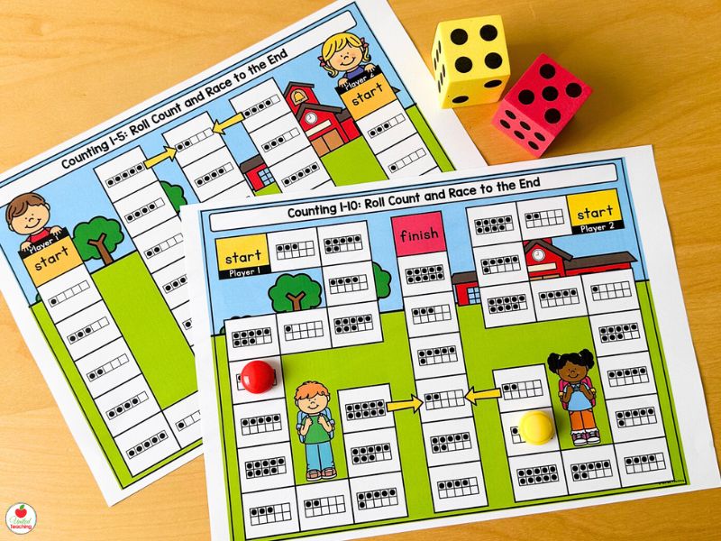 Roll, Count and Race to the End Math Games for Back to School