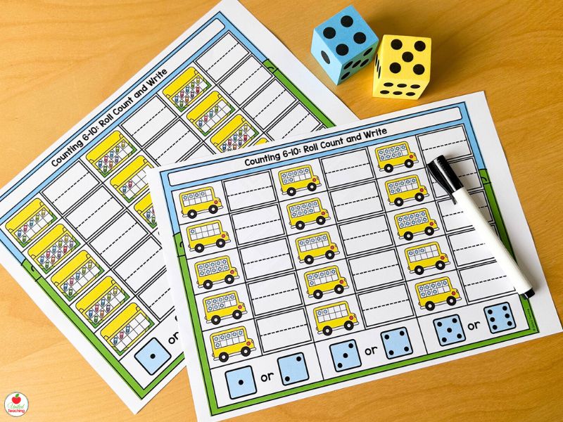 Roll, Count and Write Math Mats for Kindergarten