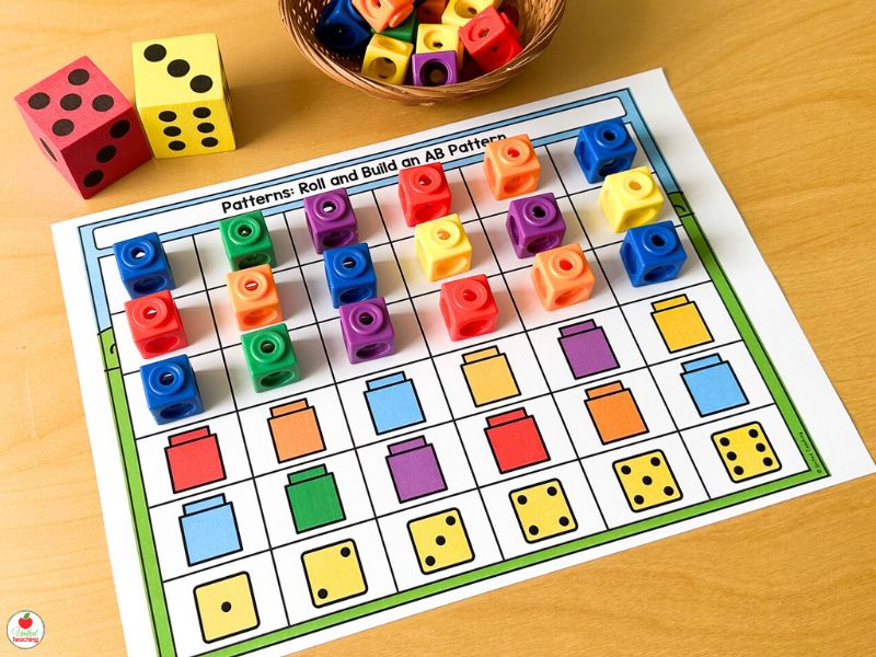 Roll and Build a Pattern Math Games for Kindergarten Start of the Year