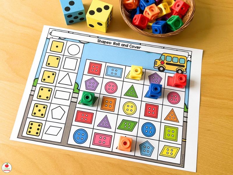 Roll and Cover a Button Shape Beginning of the Year Math Center