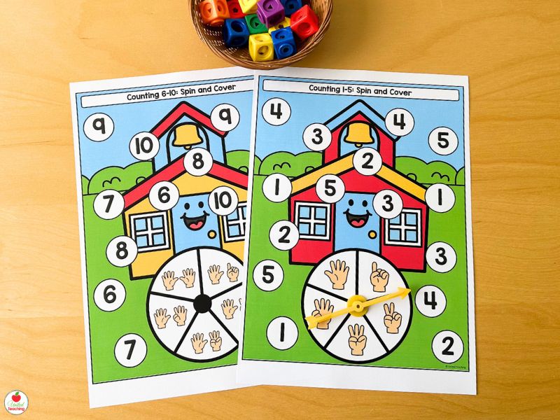 Spin and Cover Finger Counting Math Center for Beginning of the School Year