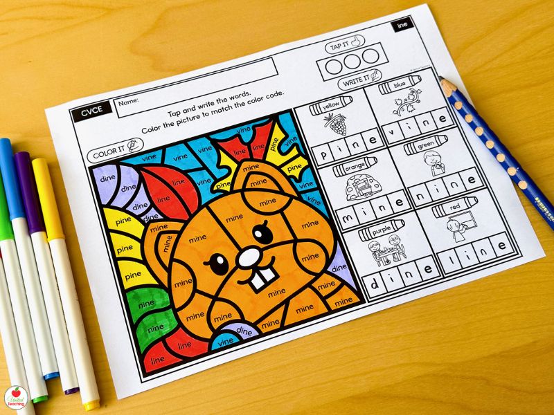 CVCE Words Color by Code Fall Worksheet