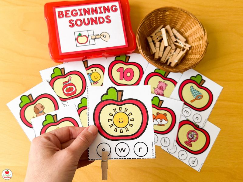 Beginning Sounds Clip Cards Fall Literacy Center