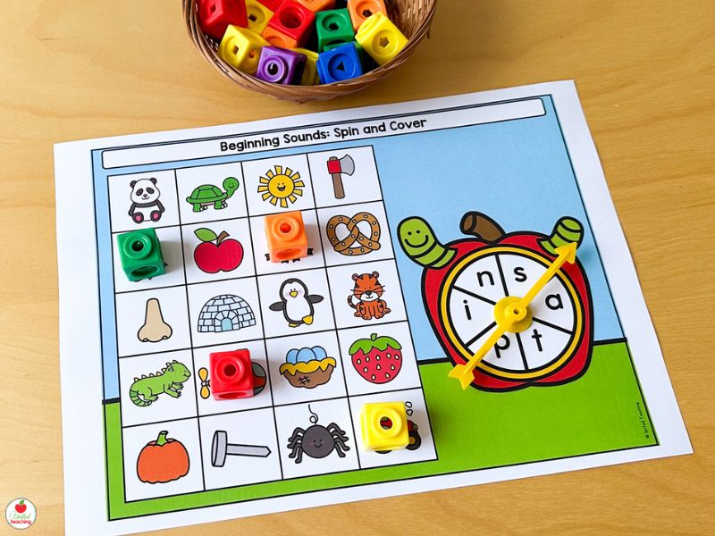 Apple Themed Beginning Sounds Spin and Cover Mat