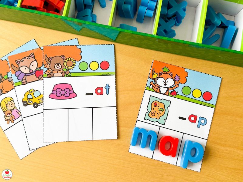 CVC Word Building Task Cards with Missing Beginning Sound Fall Literacy Center