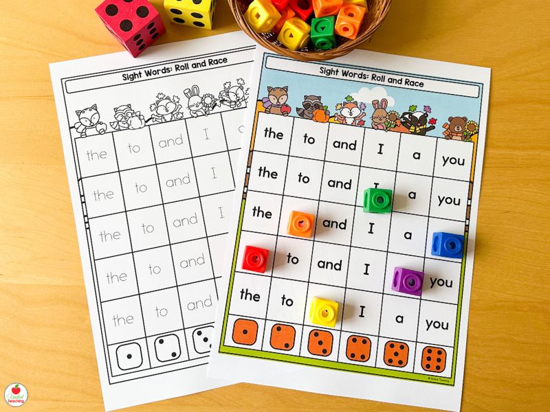 Sight Words Roll and Read Fall Center for Kindergarten