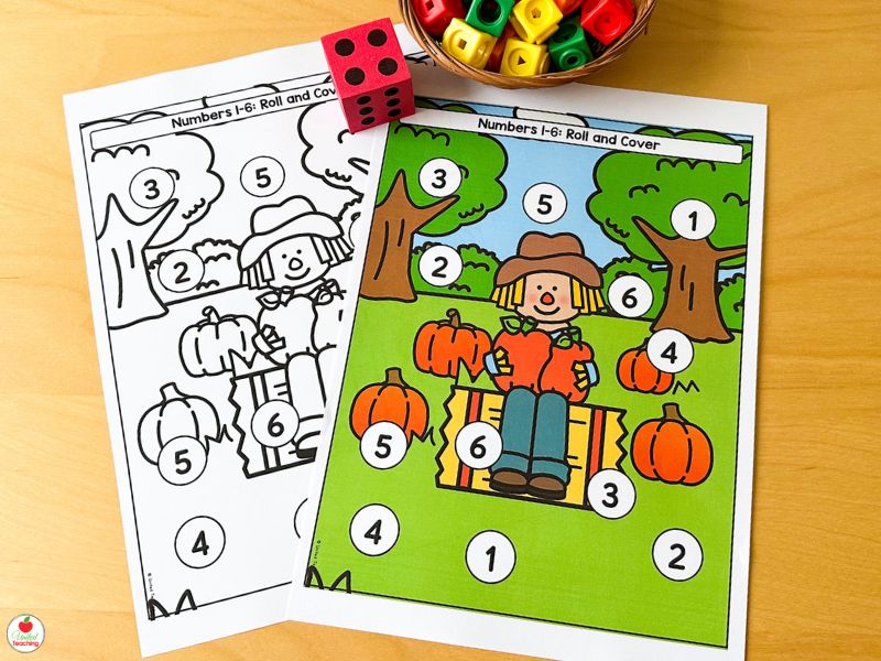 Fall Roll and Cover Number Mats for Numbers 1-6