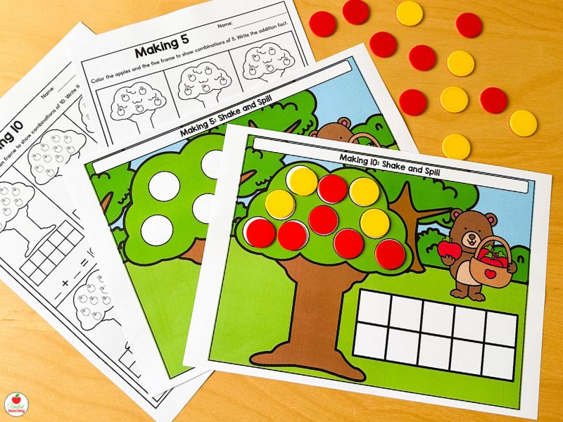 Fall Shake and Spill Making 10 and 5 Fall Math Center