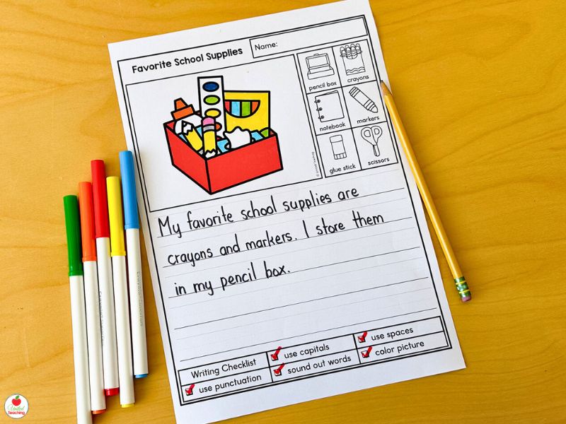 Favorite school supples kindergarten writing prompt
