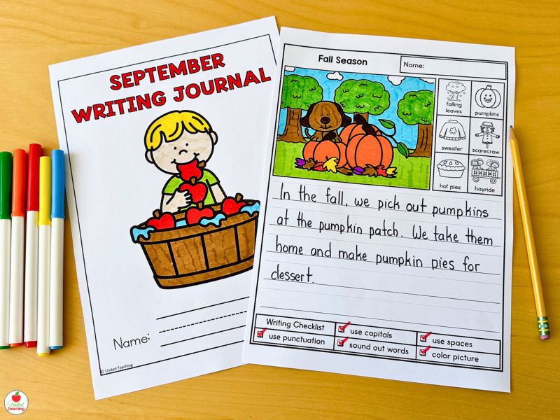 September Writing Journal Cover and Fall Picture Writing Prompts