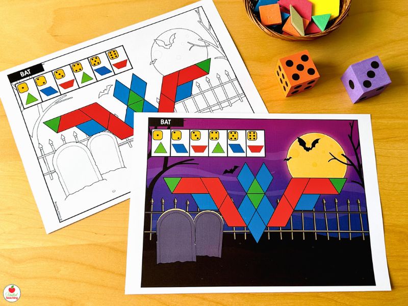Halloween Bat Pattern Block Mat and Worksheet