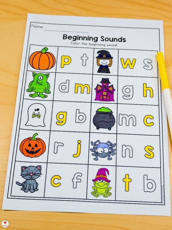 Halloween beginning sounds worksheet for kinders