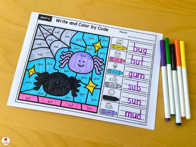 Halloween Short U CVC Words Color by Code