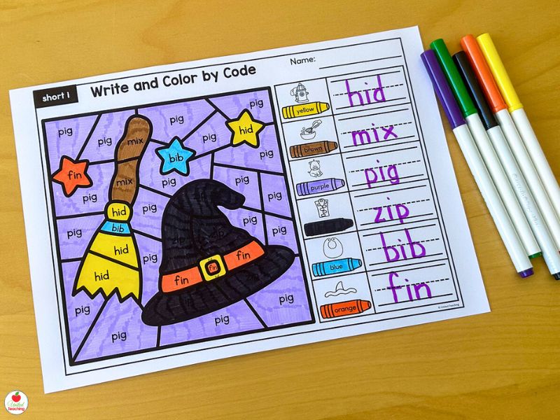 Halloween Short I CVC Words Color by Code