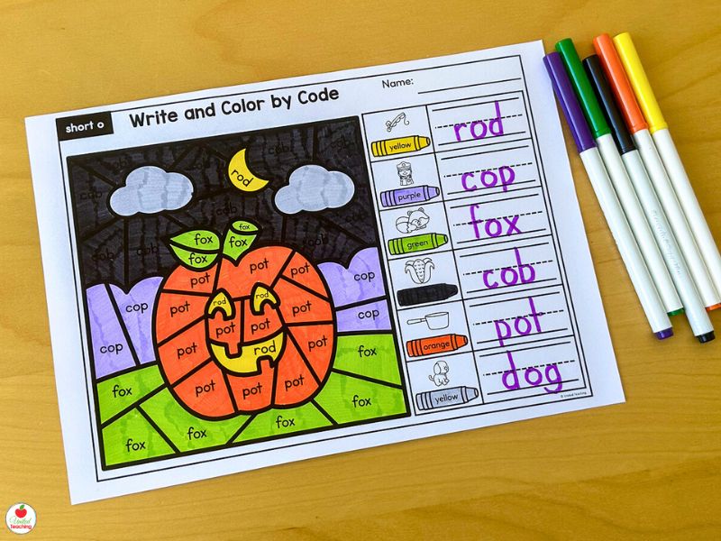 Halloween Short o CVC Words Color by Code