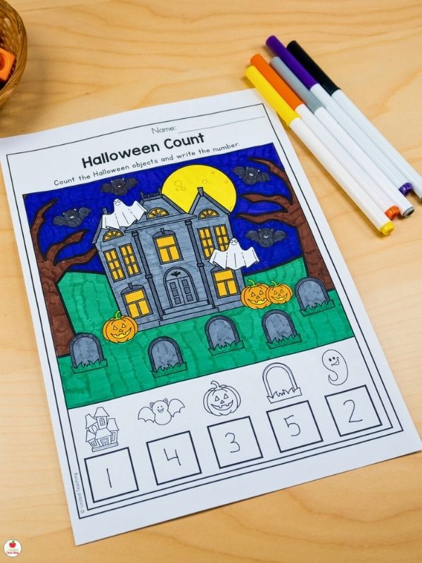 Halloween Count and Color Math Worksheet