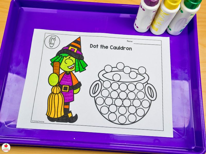 Halloween Witch and Cauldron dot marker activity