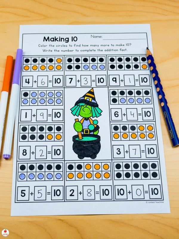 Making 10 Halloween Math Worksheet