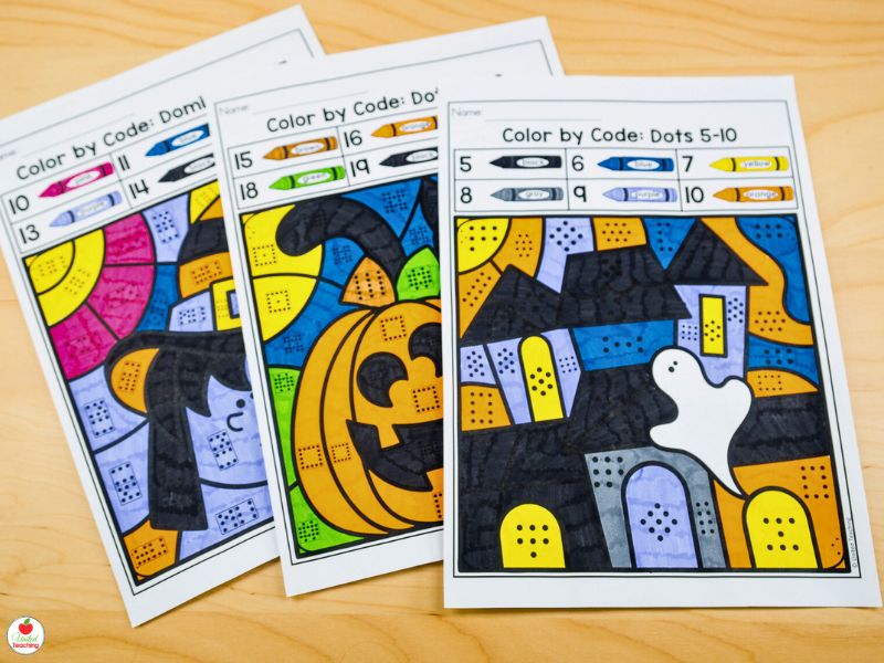 Halloween Subitizing Color by Code Math Worksheets