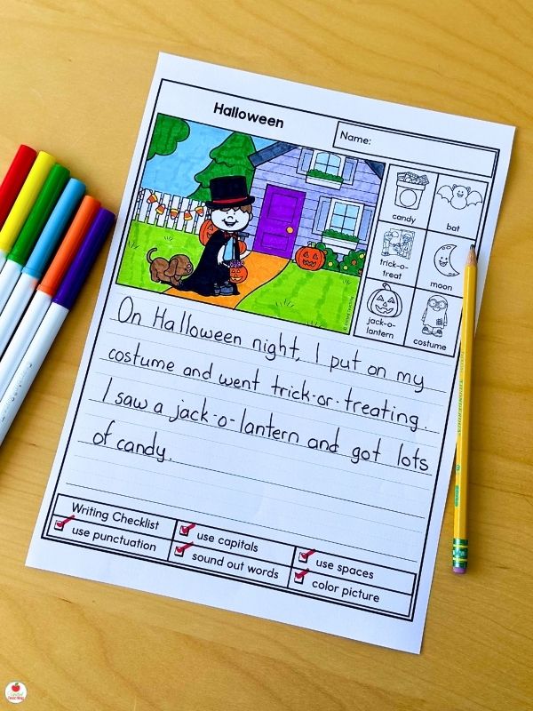 Halloween Trick-or-Treating Picture Writing Prompt for Kindergarten