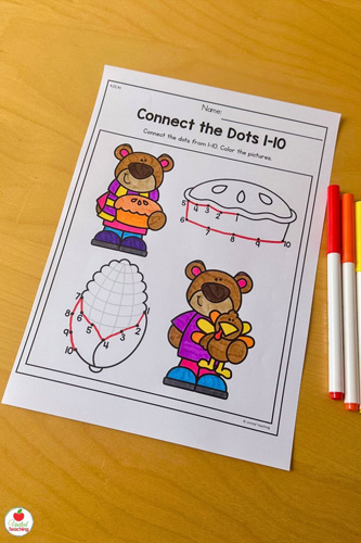 Thanksgiving Connect the Dots 1 to 10 Math printable