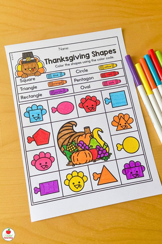 Thanksgiving 2D Shapes Color by Code