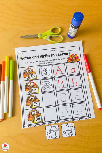Match and Write Letters Turkey Worksheet for Kindergarten