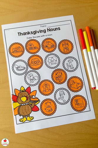 Thanksgiving Nouns Grammar Worksheet for November