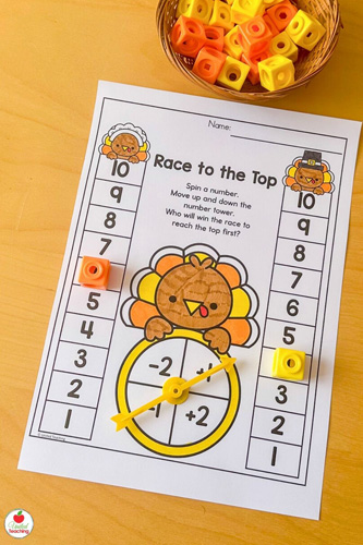 Turkey Race to the Top Math Games for Numbers to 10