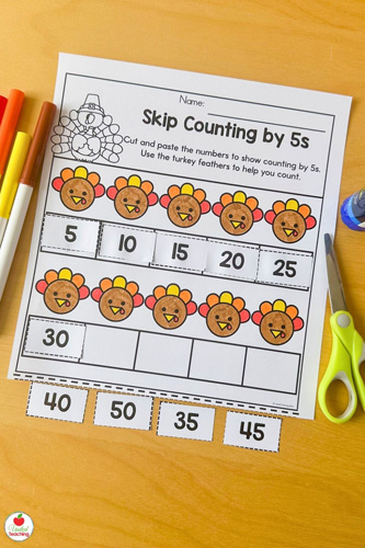 Turkey Skip Counting by 5 Math Worksheet for Kindergarten