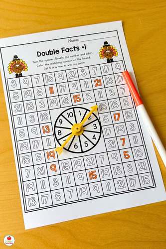 Double Facts +1 math activity for November and Thanksgivinng