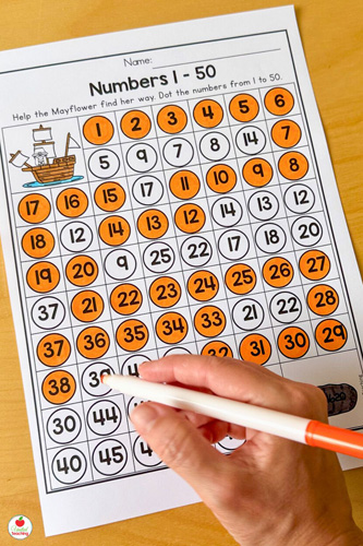Thanksgiving Number Maze to 50 math activity