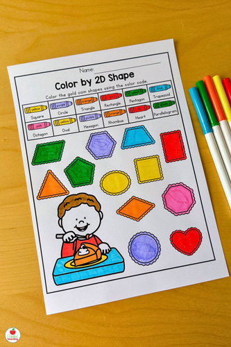 Identify 2D Shapes and Color Pumpkin Pies by Code