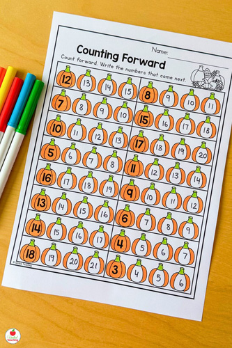 Counting Forward with Pumpkins Math Worksheet