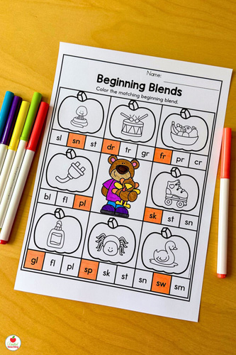 Beginning Blends Thanksgiving worksheet for 1st graders