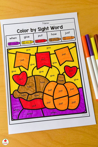Thanksgiving Color by Sight Word worksheet