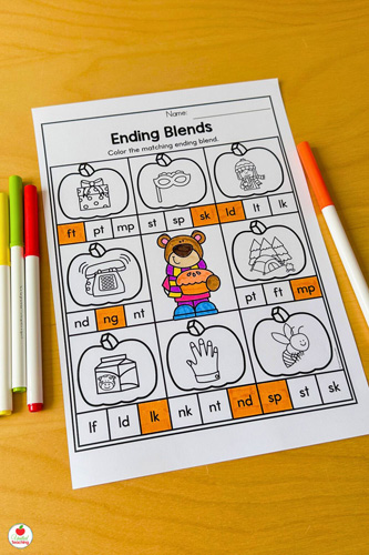 Ending Blends worksheet for 1st graders