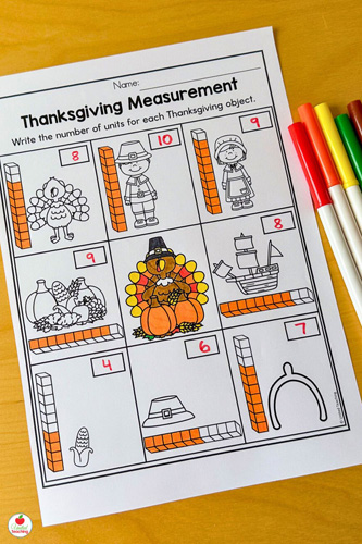 Thanksgiving Non-Standard Unit Measurement math worksheet