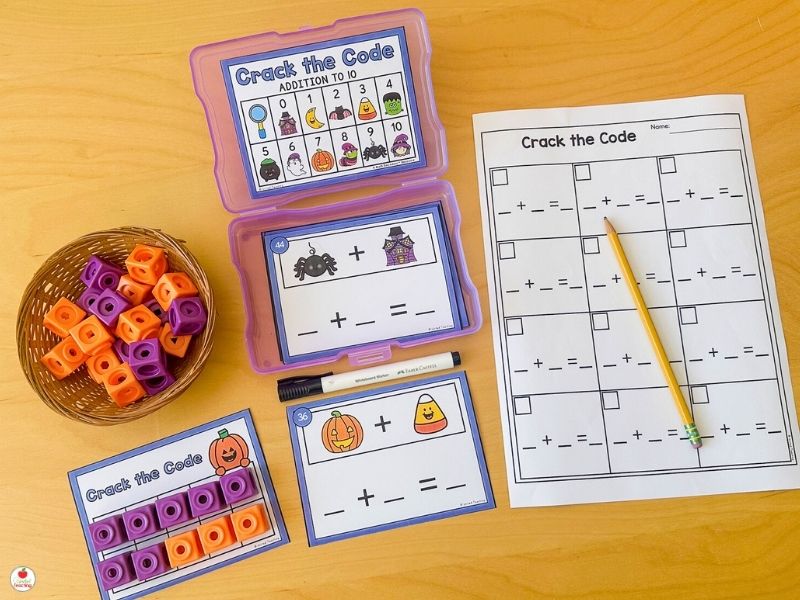 Math Decoders™ Halloween Addition Task Cards and Worksheet