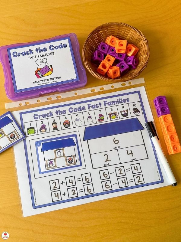 Math Decoders™ Halloween Fact Families Mat with math cubes