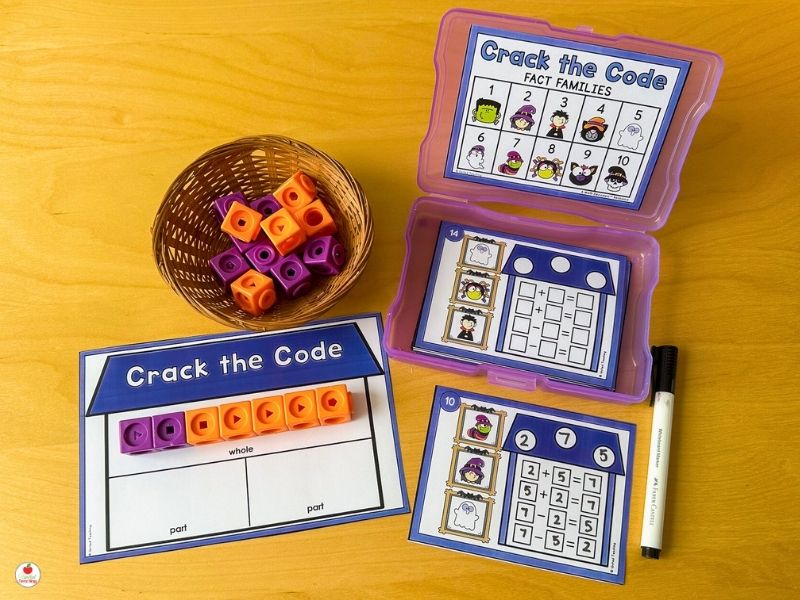 Math Decoders™ Halloween Fact Families Task Cards and Part Part Whole Mat
