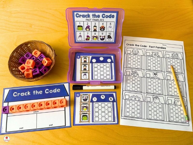 Math Decoders™ Halloween Fact Families Task Cards and Worksheet