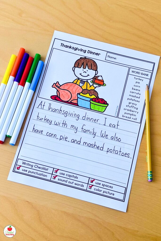 Thanksgiving Dinner Writing Prompt with Word Bank for November
