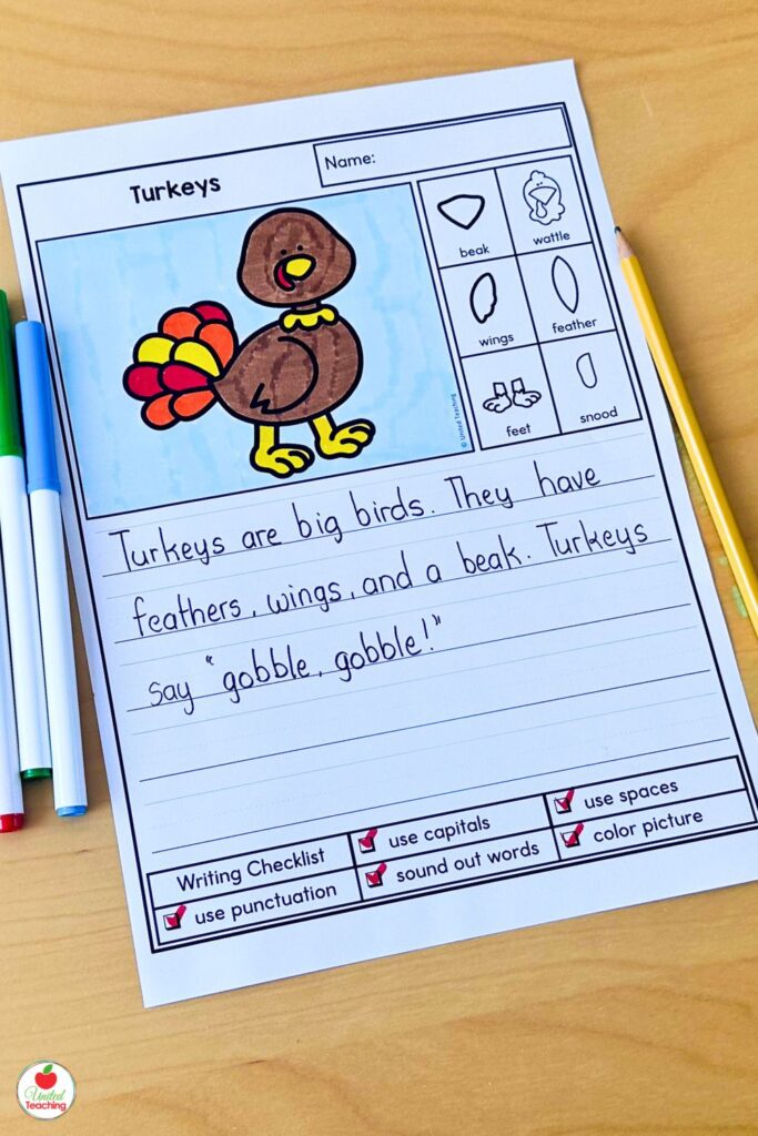 Cute Turkey Picture Writing Prompt for November