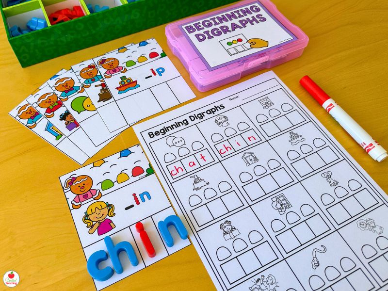 Gingerbread Beginning Digraphs word build task cards