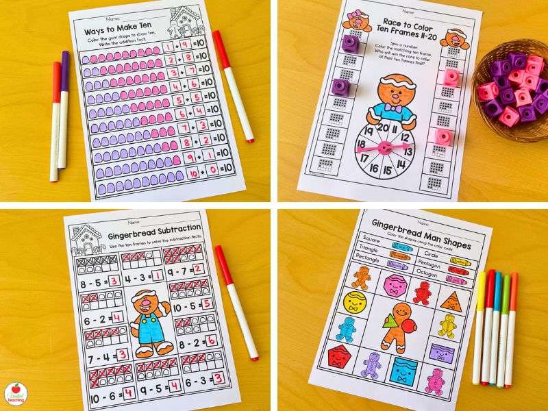 Gingerbread math worksheets for kindergarten and gingerbread theme week