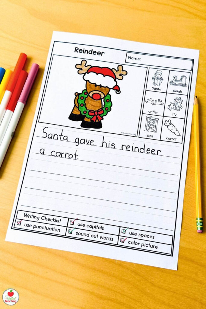 Reindeer Writing prompt for kindergarten journals