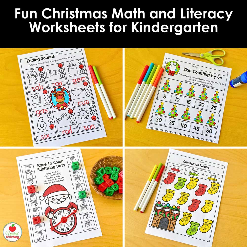 Fun Christmas Math and Literacy Worksheets for Kindergarten