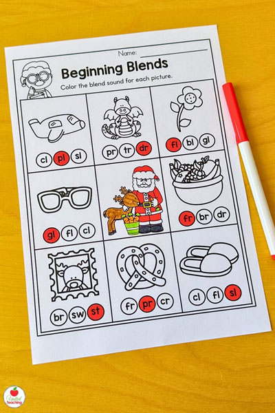 Beginning Blends Christmas worksheet